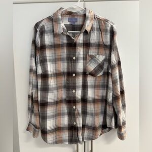 Laura Scott Women's Plaid Button-Down Shirt - Brown and White Sz XL